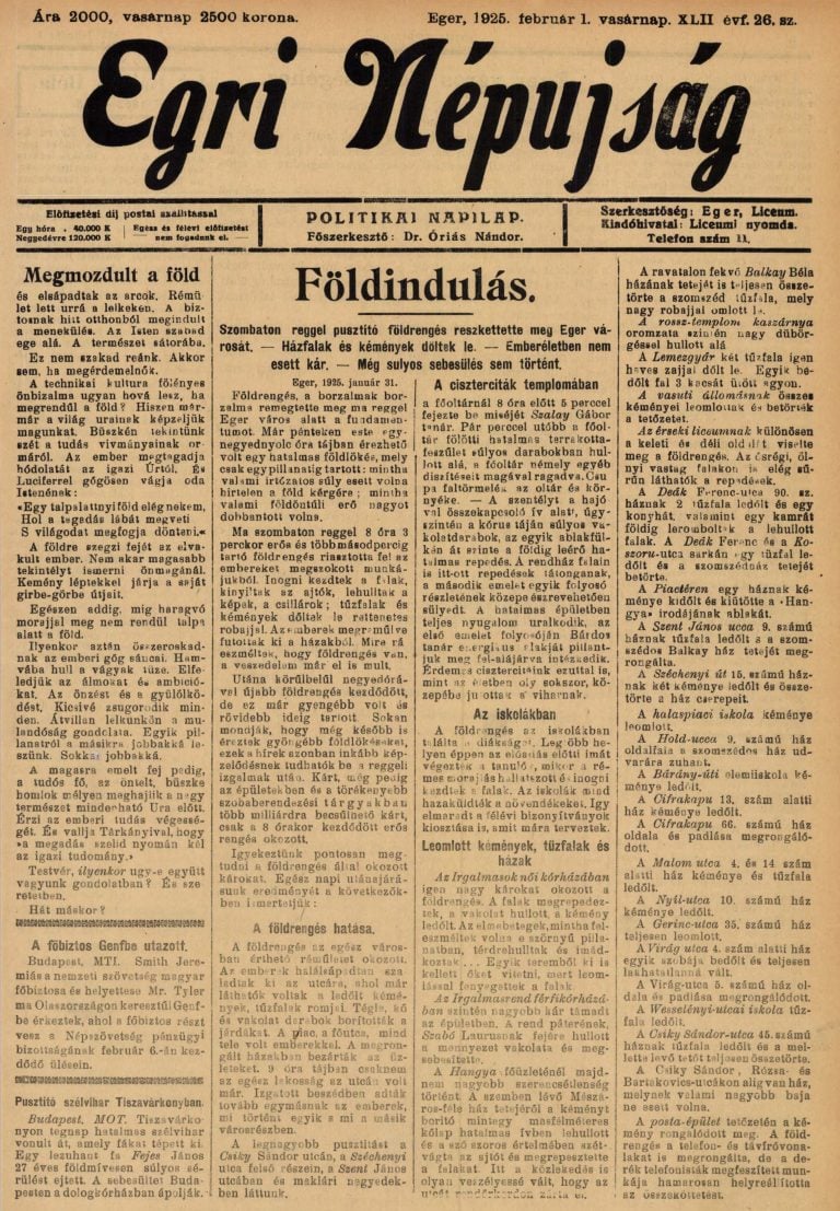 földrengés eger